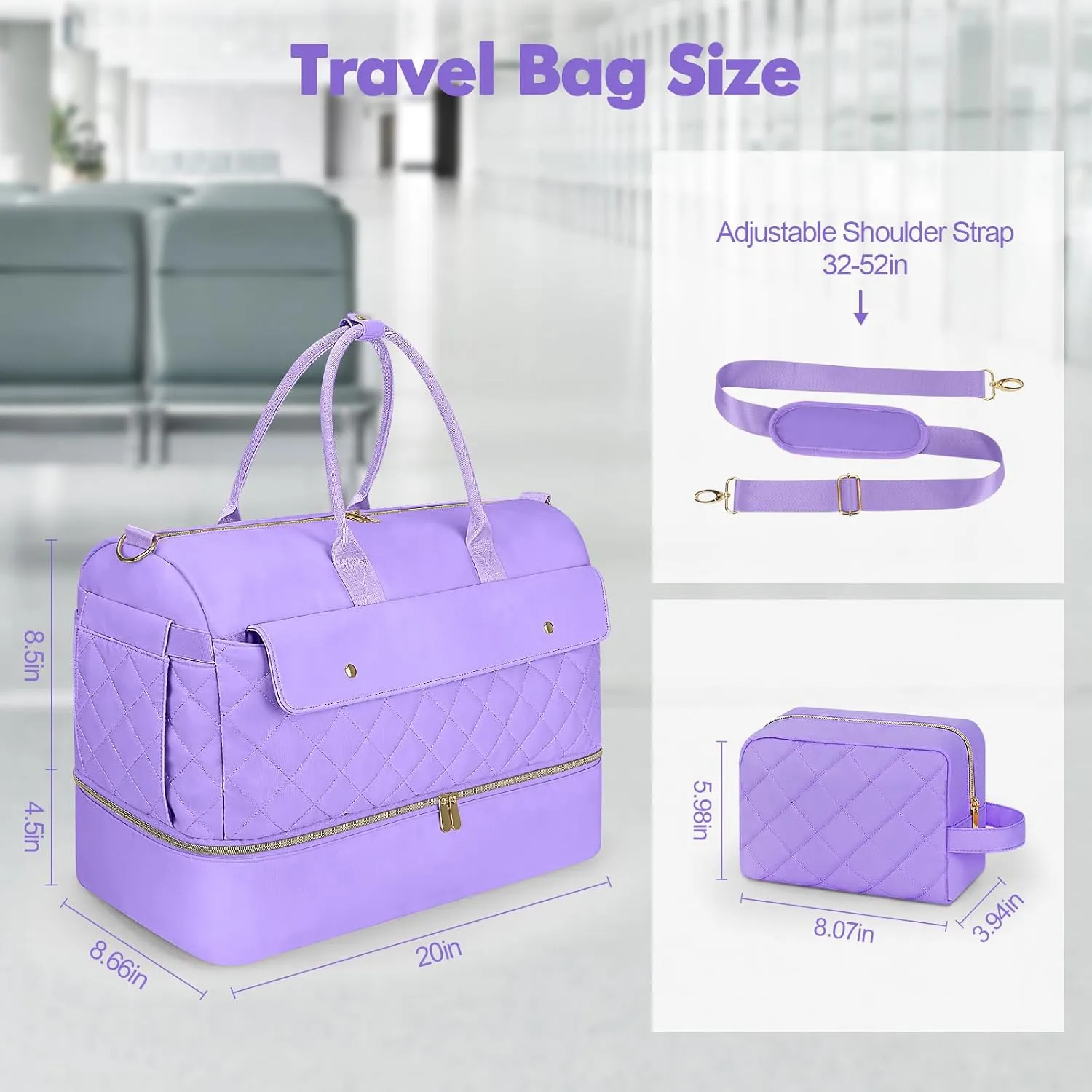 Wedama Weekender Bags for Women, Travel Duffel Bag with Shoe Compartmentfor Travel Gym, Purple, Large