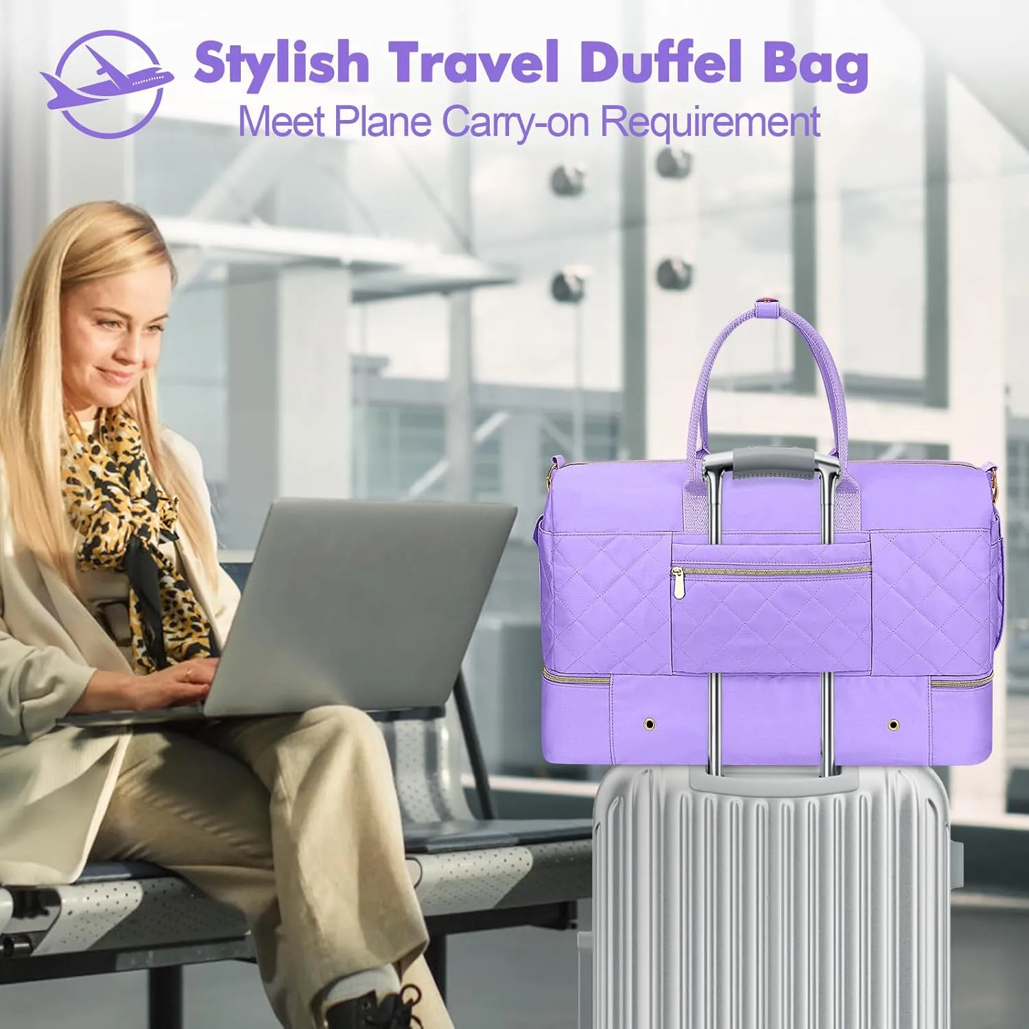 Wedama Weekender Bags for Women, Travel Duffel Bag with Shoe Compartmentfor Travel Gym, Purple, Large
