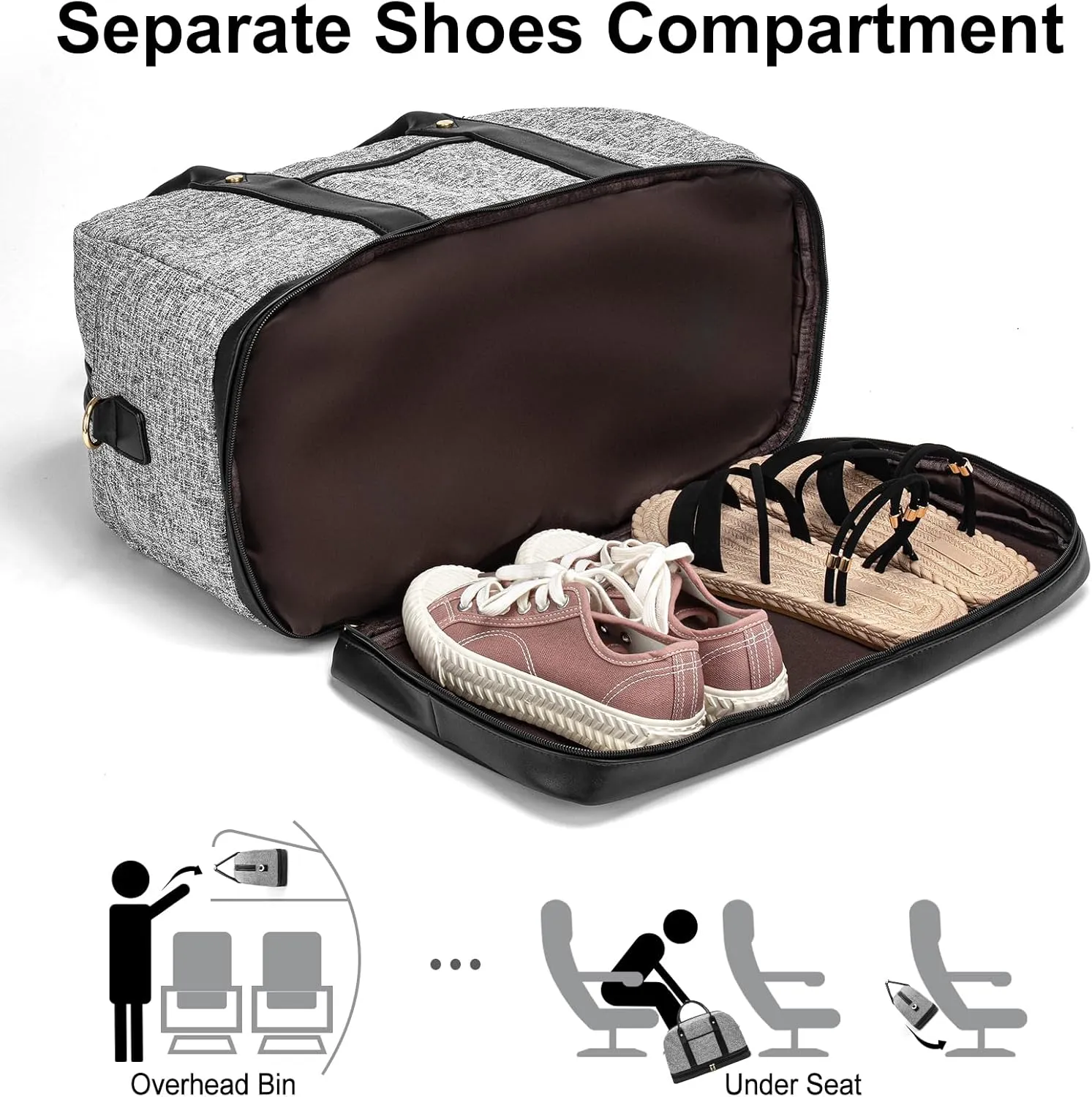 Weekender Bag for Women Canvas Overnight Bag Large Travel Tote Bag Carry on Shoulder Duffle Bag With Shoe Compartment,Perfect for Travel/Daily Use/Birthday Gift , B-grey, Fashion