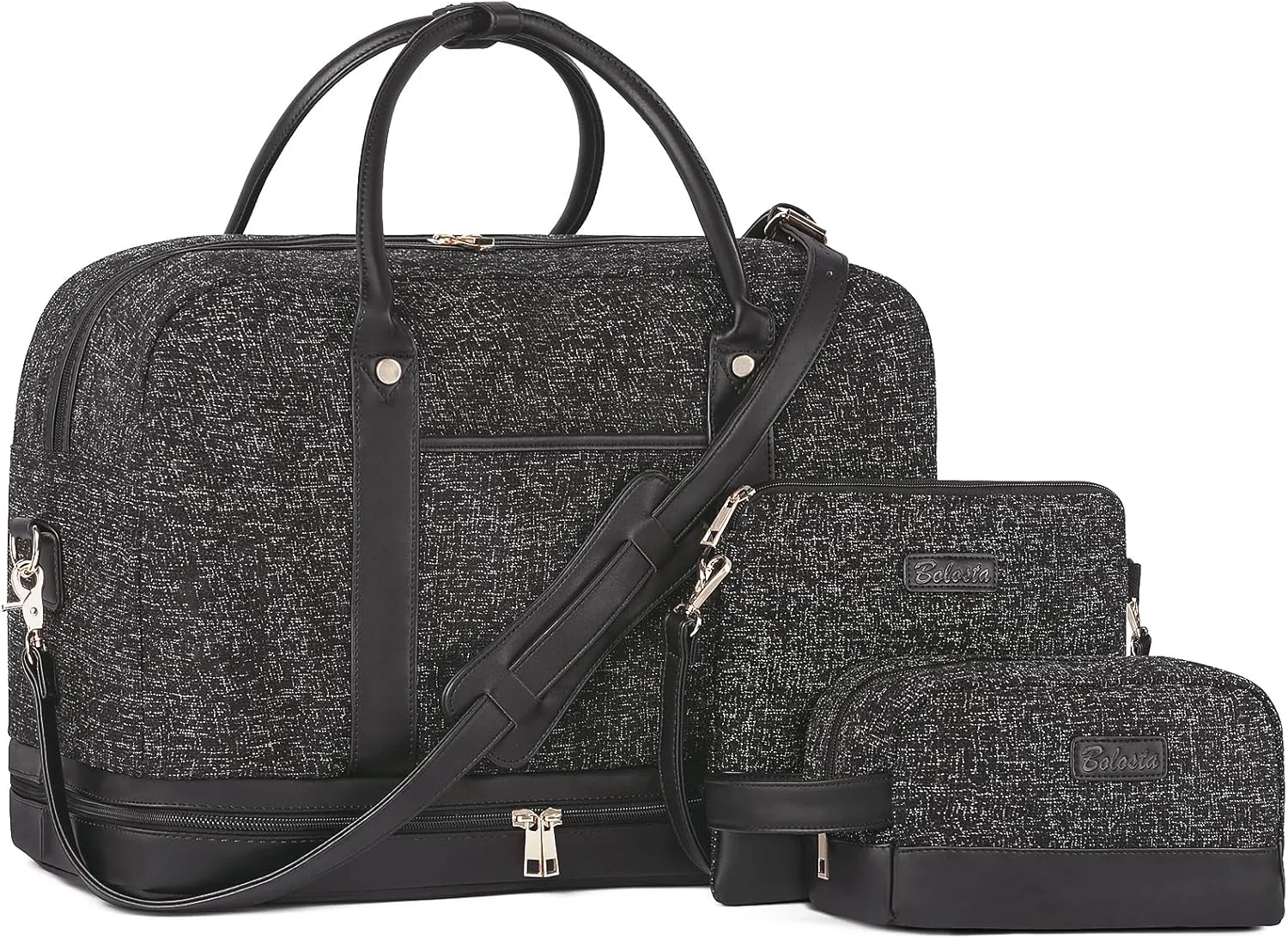 Weekender Bag for Women Canvas Overnight Bag Large Travel Tote Bag Carry on Shoulder Duffle Bag With Shoe Compartment,Perfect for Travel/Daily Use/Birthday Gift , Black