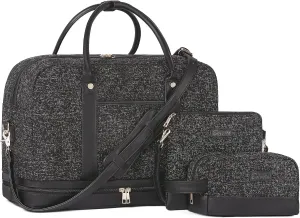 Weekender Bag for Women Canvas Overnight Bag Large Travel Tote Bag Carry on Shoulder Duffle Bag With Shoe Compartment,Perfect for Travel/Daily Use/Birthday Gift , Black