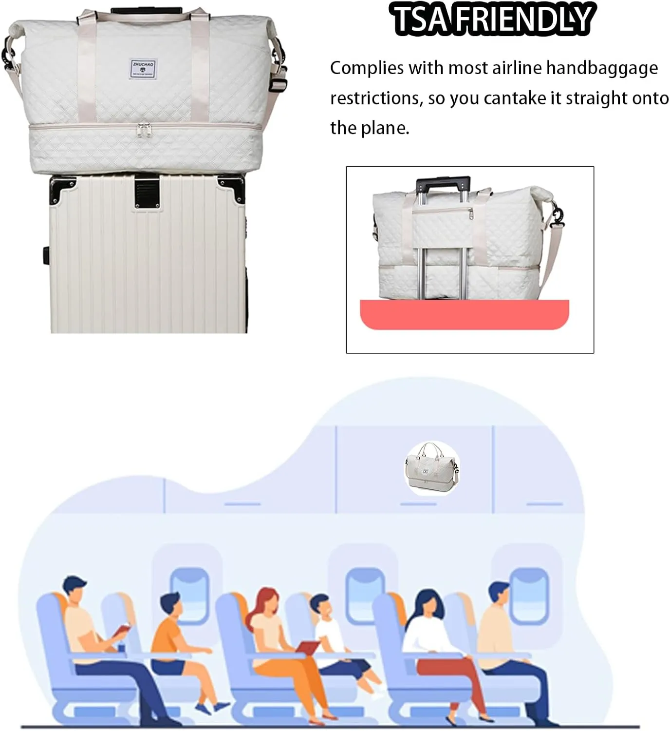 Weekender Bags for Women, Personal Item Travel Bag with Shoes Compartment, Travel Duffel Bags with Toiletry Bag for Gym Hospital Fitness(Beige)
