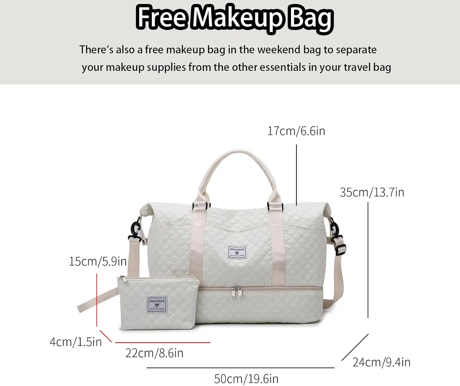 Weekender Bags for Women, Personal Item Travel Bag with Shoes Compartment, Travel Duffel Bags with Toiletry Bag for Gym Hospital Fitness(Beige)