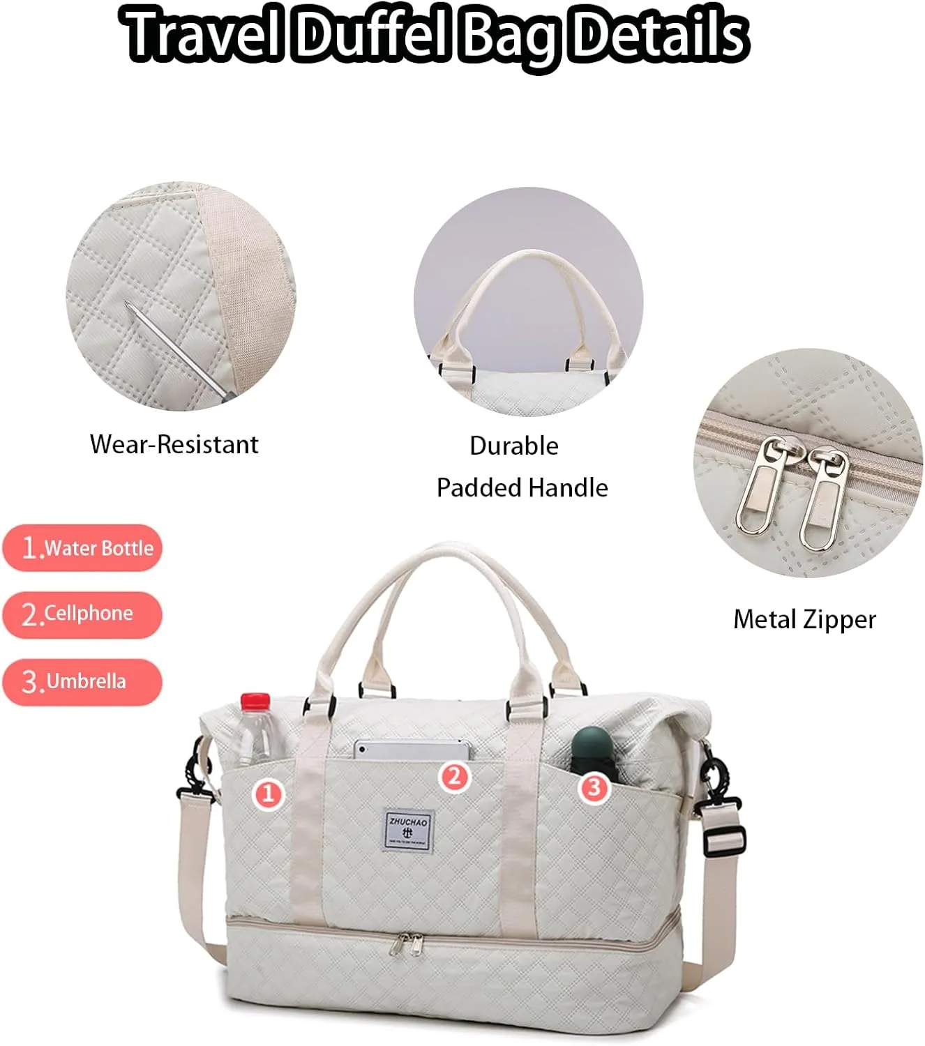 Weekender Bags for Women, Personal Item Travel Bag with Shoes Compartment, Travel Duffel Bags with Toiletry Bag for Gym Hospital Fitness(Beige)