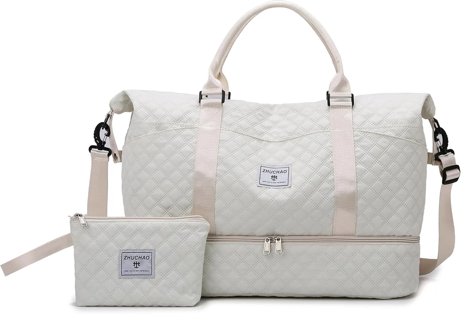 Weekender Bags for Women, Personal Item Travel Bag with Shoes Compartment, Travel Duffel Bags with Toiletry Bag for Gym Hospital Fitness(Beige)