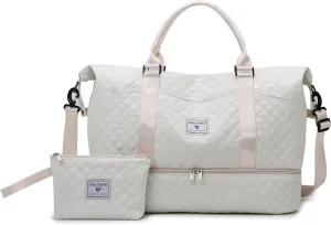 Weekender Bags for Women, Personal Item Travel Bag with Shoes Compartment, Travel Duffel Bags with Toiletry Bag for Gym Hospital Fitness(Beige)