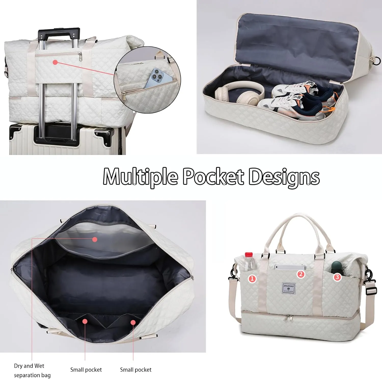 Weekender Bags for Women, Personal Item Travel Bag with Shoes Compartment, Travel Duffel Bags with Toiletry Bag for Gym Hospital Fitness(Light Pink)