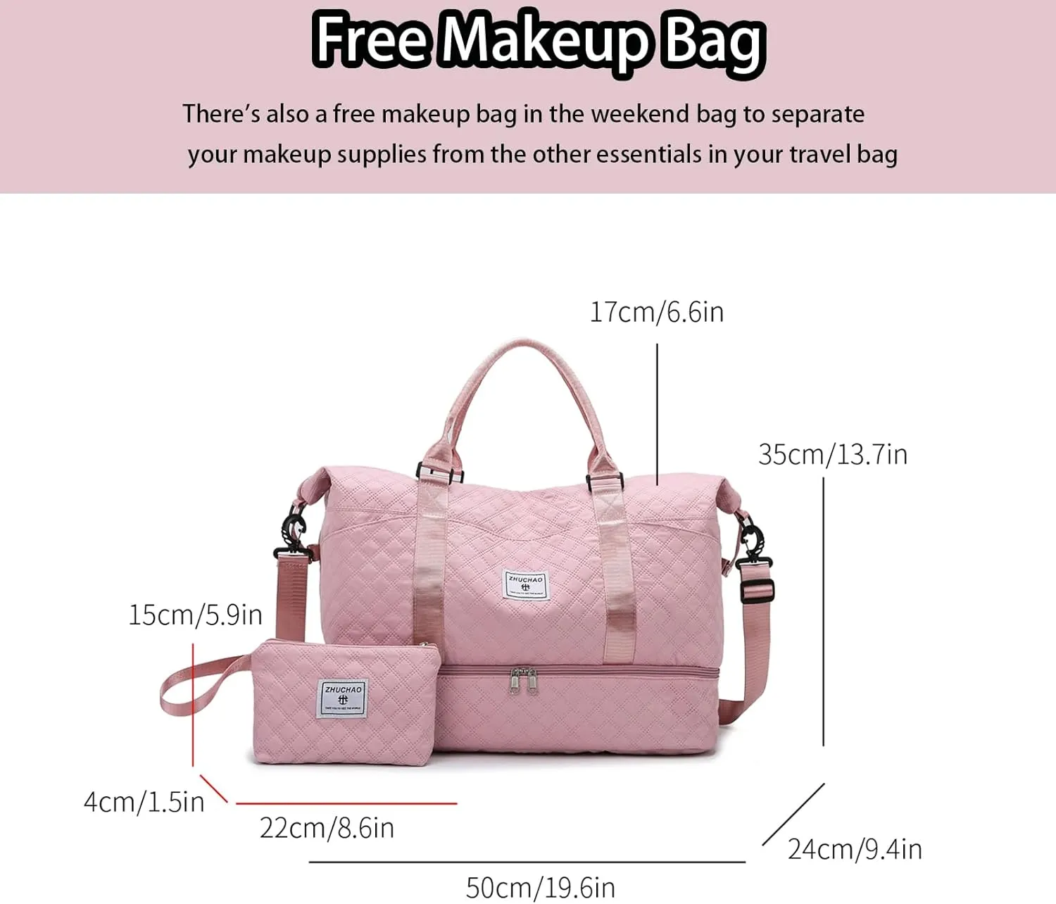 Weekender Bags for Women, Personal Item Travel Bag with Shoes Compartment, Travel Duffel Bags with Toiletry Bag for Gym Hospital Fitness(Light Pink)