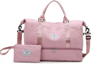 Weekender Bags for Women, Personal Item Travel Bag with Shoes Compartment, Travel Duffel Bags with Toiletry Bag for Gym Hospital Fitness(Light Pink)