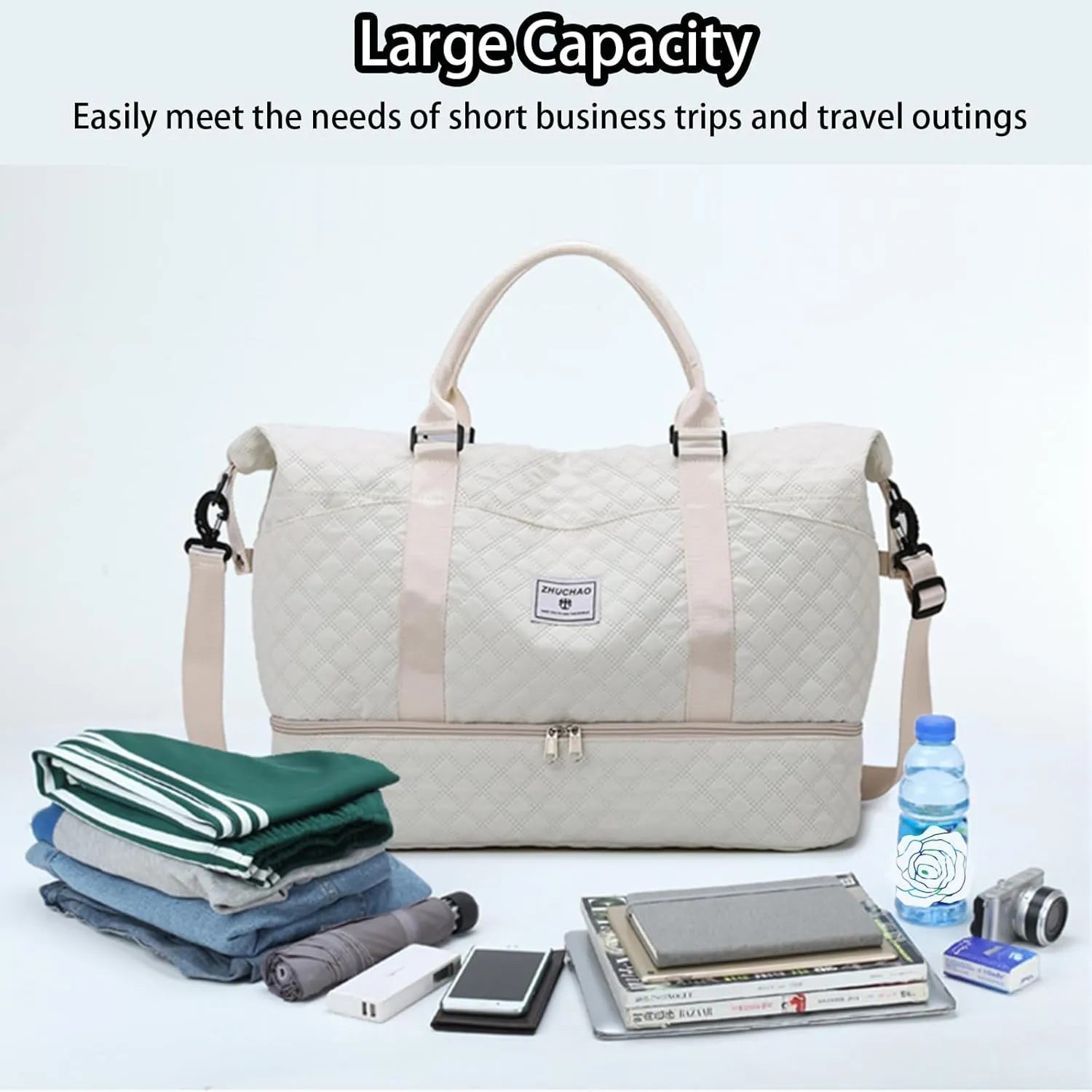 Weekender Bags for Women, Personal Item Travel Bag with Shoes Compartment, Travel Duffel Bags with Toiletry Bag for Gym Hospital Fitness(Light Pink)