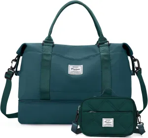 Weekender Bags for Women,Personal Item Travel Bag with Shoes Compartment,Overnight Travel Duffel Bag with Toiletry Bag, Ya-Peacock Blue-1012, Large