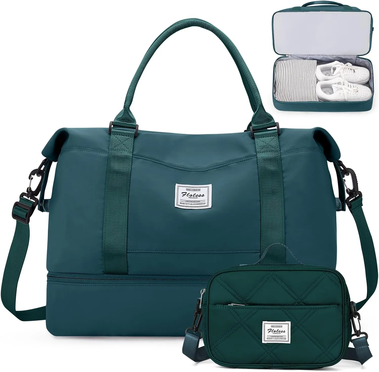 Weekender Bags for Women,Personal Item Travel Bag with Shoes Compartment,Overnight Travel Duffel Bag with Toiletry Bag, Ya-Peacock Blue-1012, Large