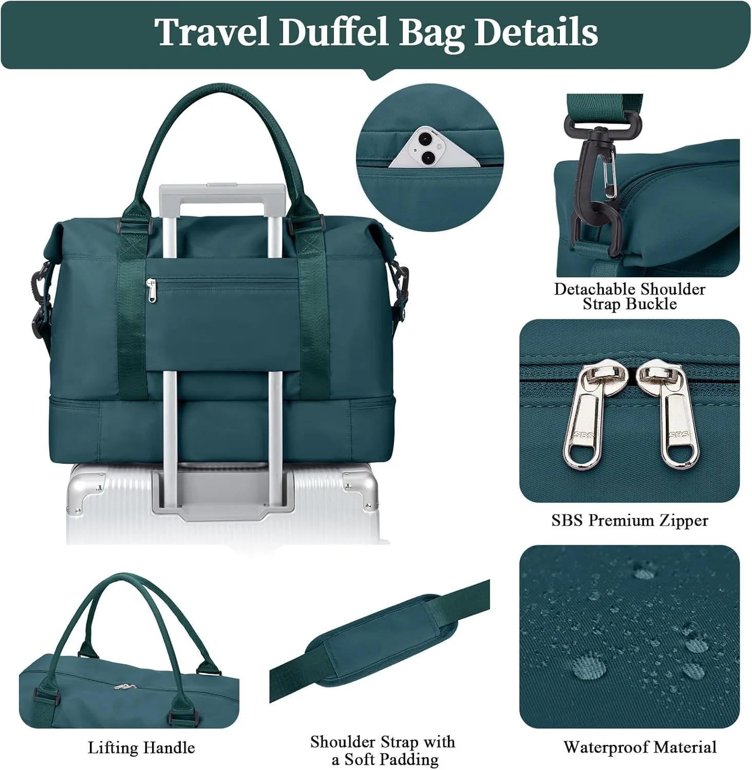 Weekender Bags for Women,Personal Item Travel Bag with Shoes Compartment,Overnight Travel Duffel Bag with Toiletry Bag, Ya-Peacock Blue-1012, Large