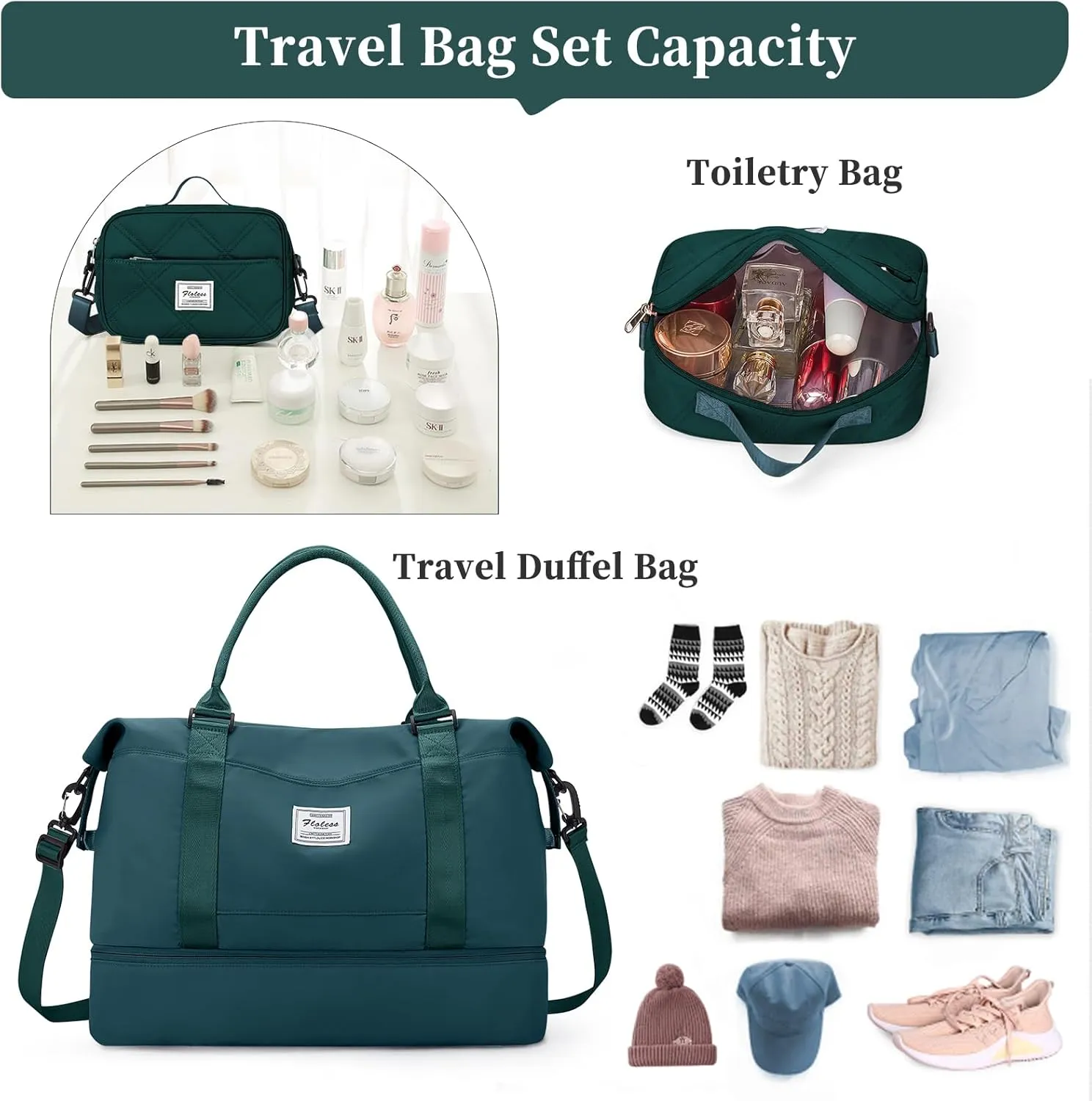 Weekender Bags for Women,Personal Item Travel Bag with Shoes Compartment,Overnight Travel Duffel Bag with Toiletry Bag, Ya-Peacock Blue-1012, Large