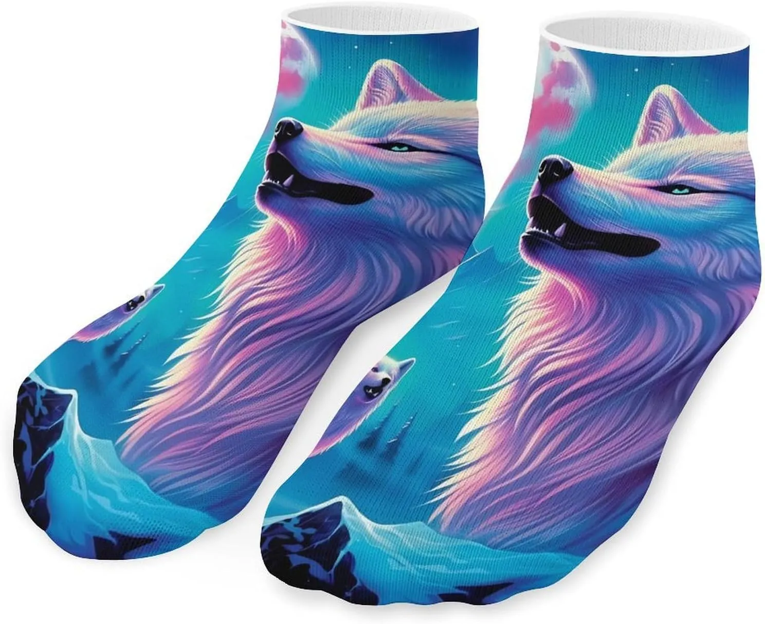 White Wolf Full Moon Printed Ankle Socks No Show Sock Low-Cut Athletic Socks for Men Women 1 Pair