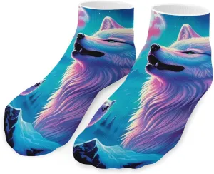 White Wolf Full Moon Printed Ankle Socks No Show Sock Low-Cut Athletic Socks for Men Women 1 Pair