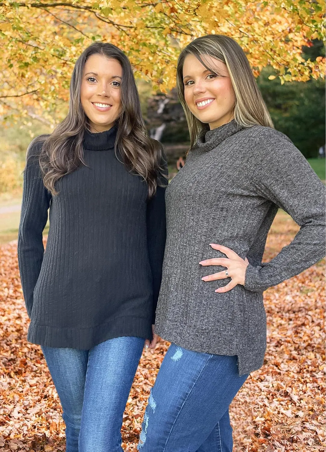 WIHOLL Womens Tunic Tops Turtleneck Long Sleeve Shirts Oversized Fall Sweaters Side Split High Low Hemline