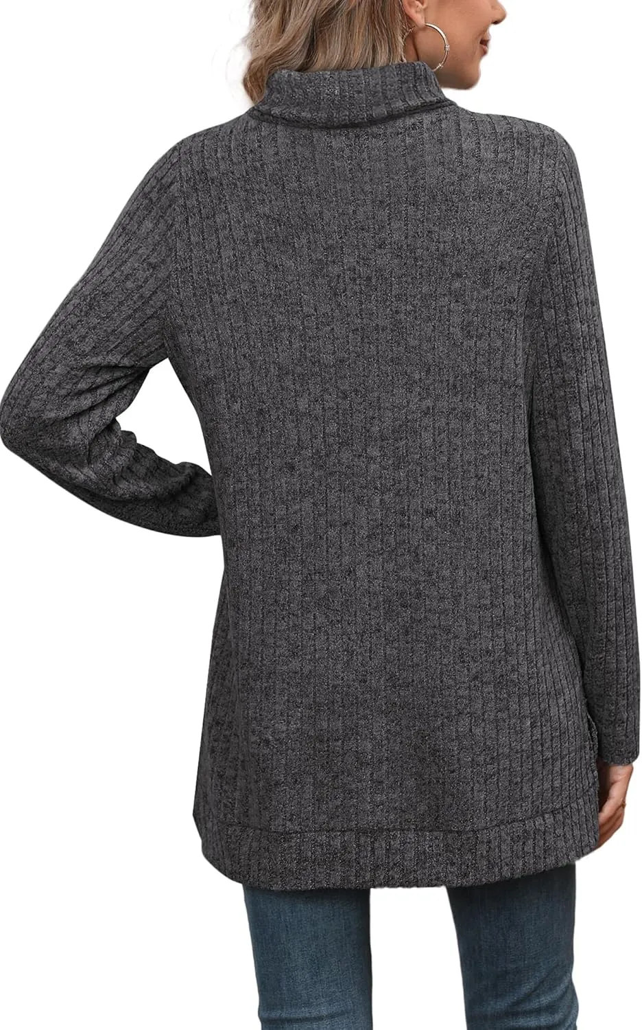 WIHOLL Womens Tunic Tops Turtleneck Long Sleeve Shirts Oversized Fall Sweaters Side Split High Low Hemline