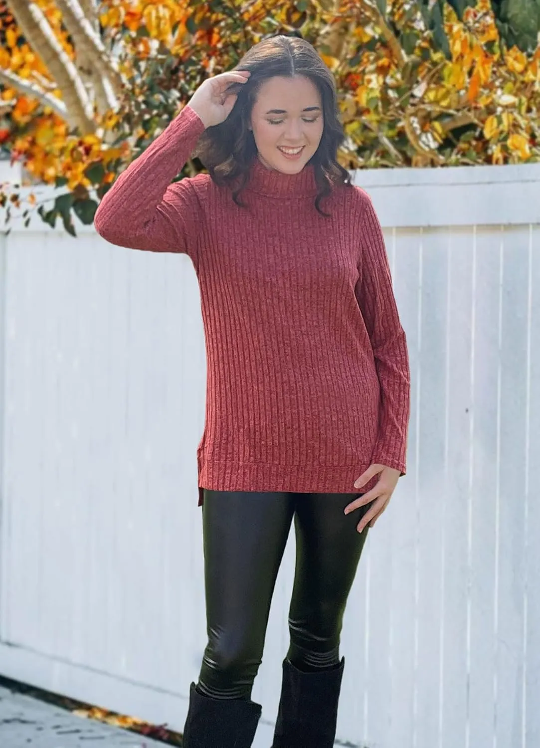 WIHOLL Womens Tunic Tops Turtleneck Long Sleeve Shirts Oversized Fall Sweaters Side Split High Low Hemline