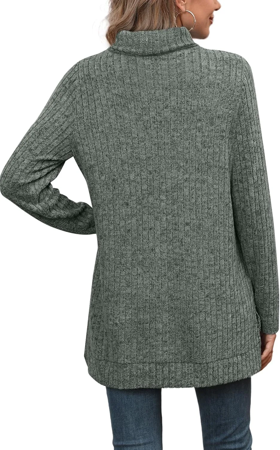 WIHOLL Womens Tunic Tops Turtleneck Long Sleeve Shirts Oversized Fall Sweaters Side Split High Low Hemline