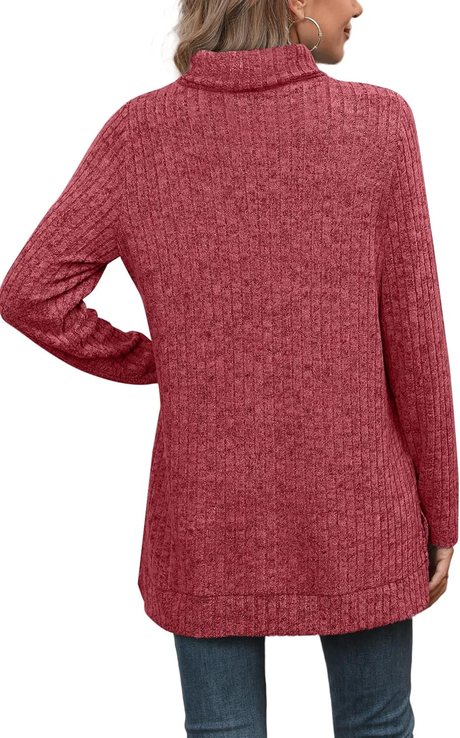 WIHOLL Womens Tunic Tops Turtleneck Long Sleeve Shirts Oversized Fall Sweaters Side Split High Low Hemline