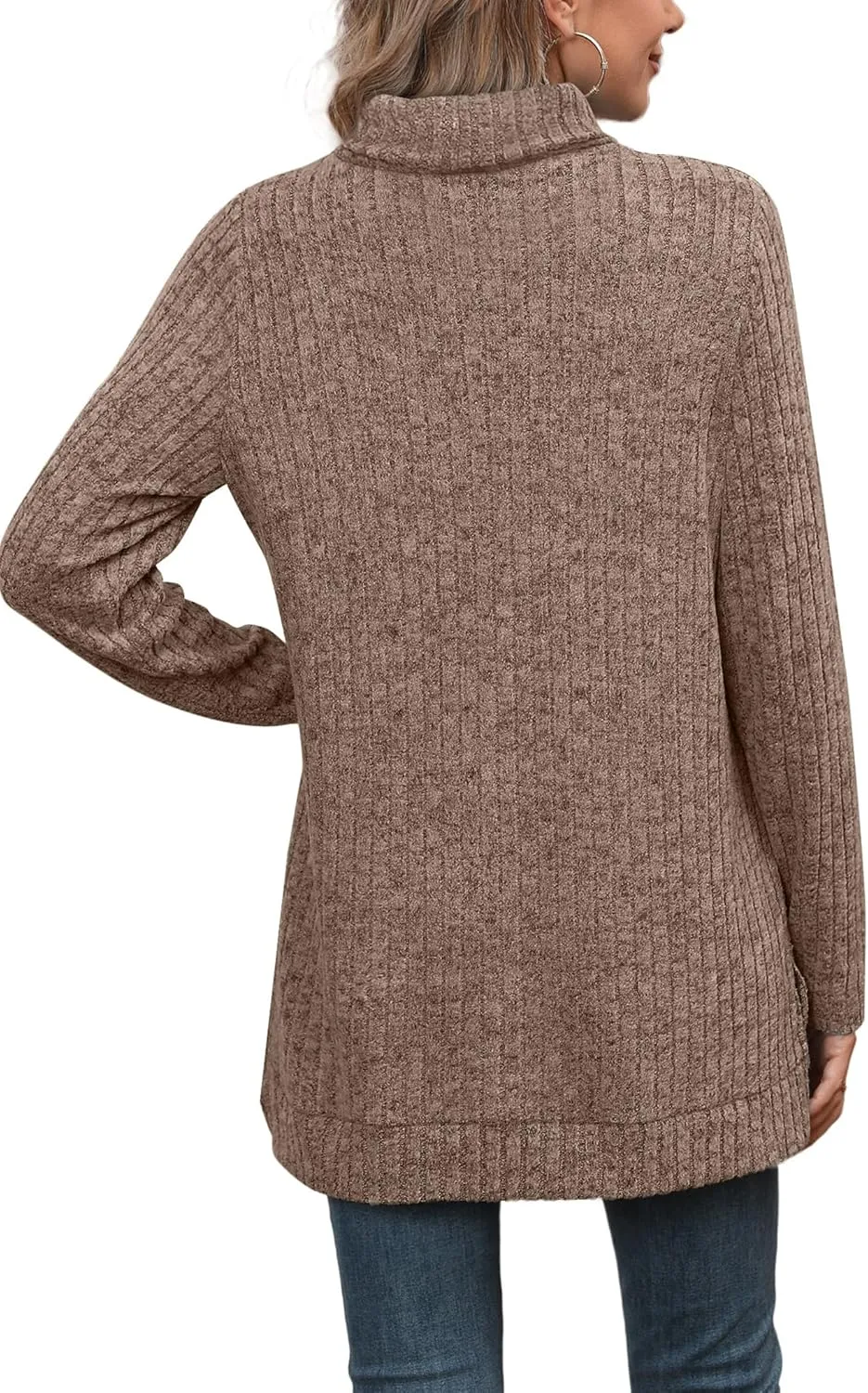 WIHOLL Womens Tunic Tops Turtleneck Long Sleeve Shirts Oversized Fall Sweaters Side Split High Low Hemline