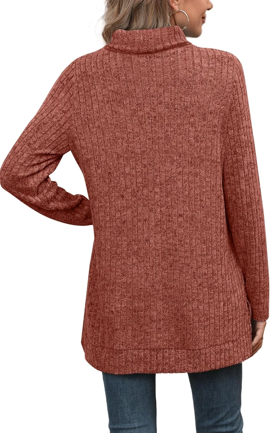 WIHOLL Womens Tunic Tops Turtleneck Long Sleeve Shirts Oversized Fall Sweaters Side Split High Low Hemline