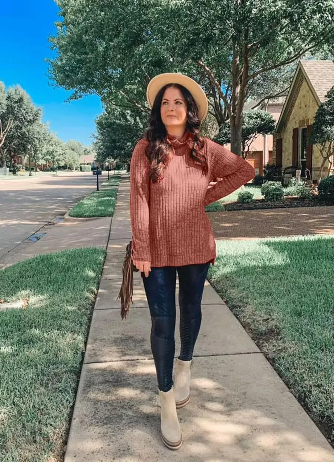 WIHOLL Womens Tunic Tops Turtleneck Long Sleeve Shirts Oversized Fall Sweaters Side Split High Low Hemline