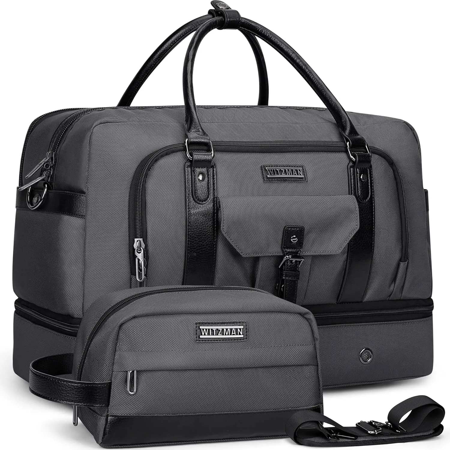WITZMAN Weekender Bags for Men Women Carry On Duffle Overnight Bag with Toiletry Bag Sets Travel Duffel Bag Shoes Compartment B694 Silvery Grey