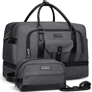 WITZMAN Weekender Bags for Men Women Carry On Duffle Overnight Bag with Toiletry Bag Sets Travel Duffel Bag Shoes Compartment B694 Silvery Grey