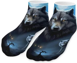 Wolf Night Moon Printed Ankle Socks No Show Sock Low-Cut Athletic Socks for Men Women 1 Pair