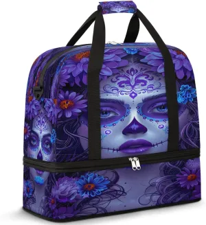 Woman Skull Roll Travel Duffle Bags With Shoes Compartment for Women Men Weekender Overnight Bag Foldable Sports Tote Gym Carry On Luggage Handlebag for Travel Yoga Hospital Workout