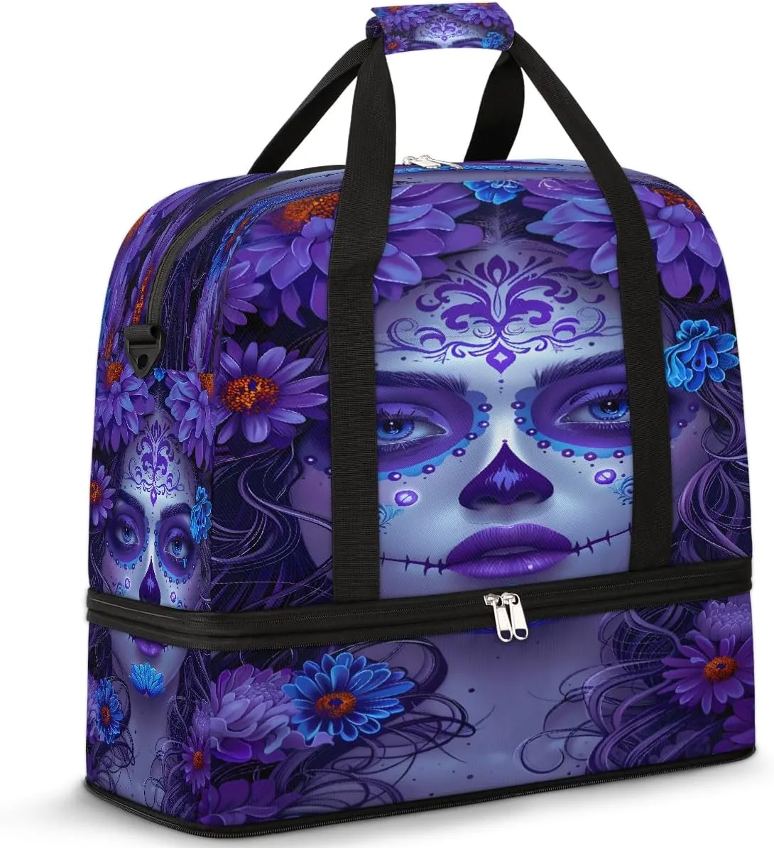 Woman Skull Roll Travel Duffle Bags With Shoes Compartment for Women Men Weekender Overnight Bag Foldable Sports Tote Gym Carry On Luggage Handlebag for Travel Yoga Hospital Workout