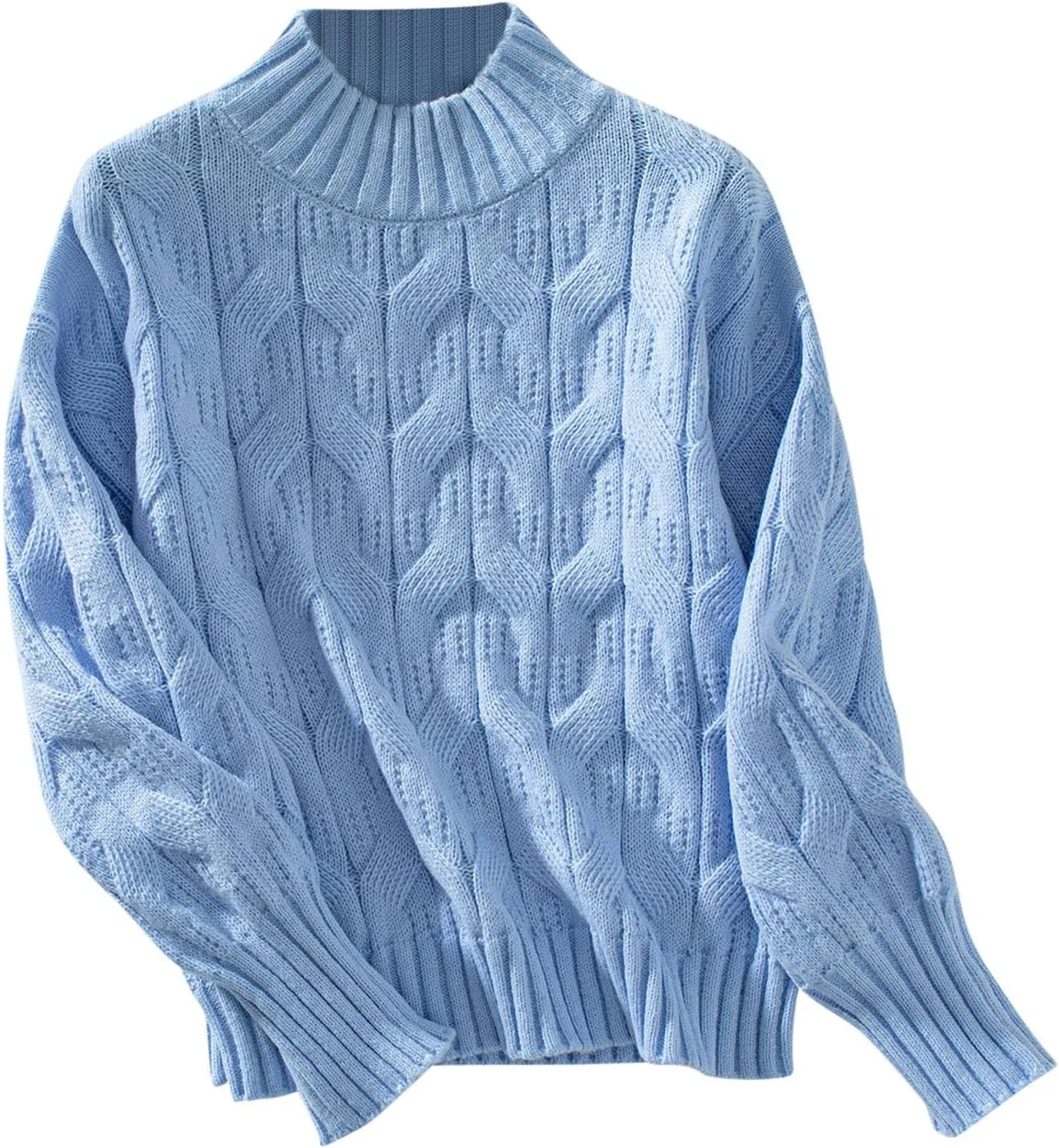 Women Cable Knit Sweater Tops Vintage Chunky Sweater Solid Crew Neck Long Sleeve Jumper Blouse Soft Pullover Shirt