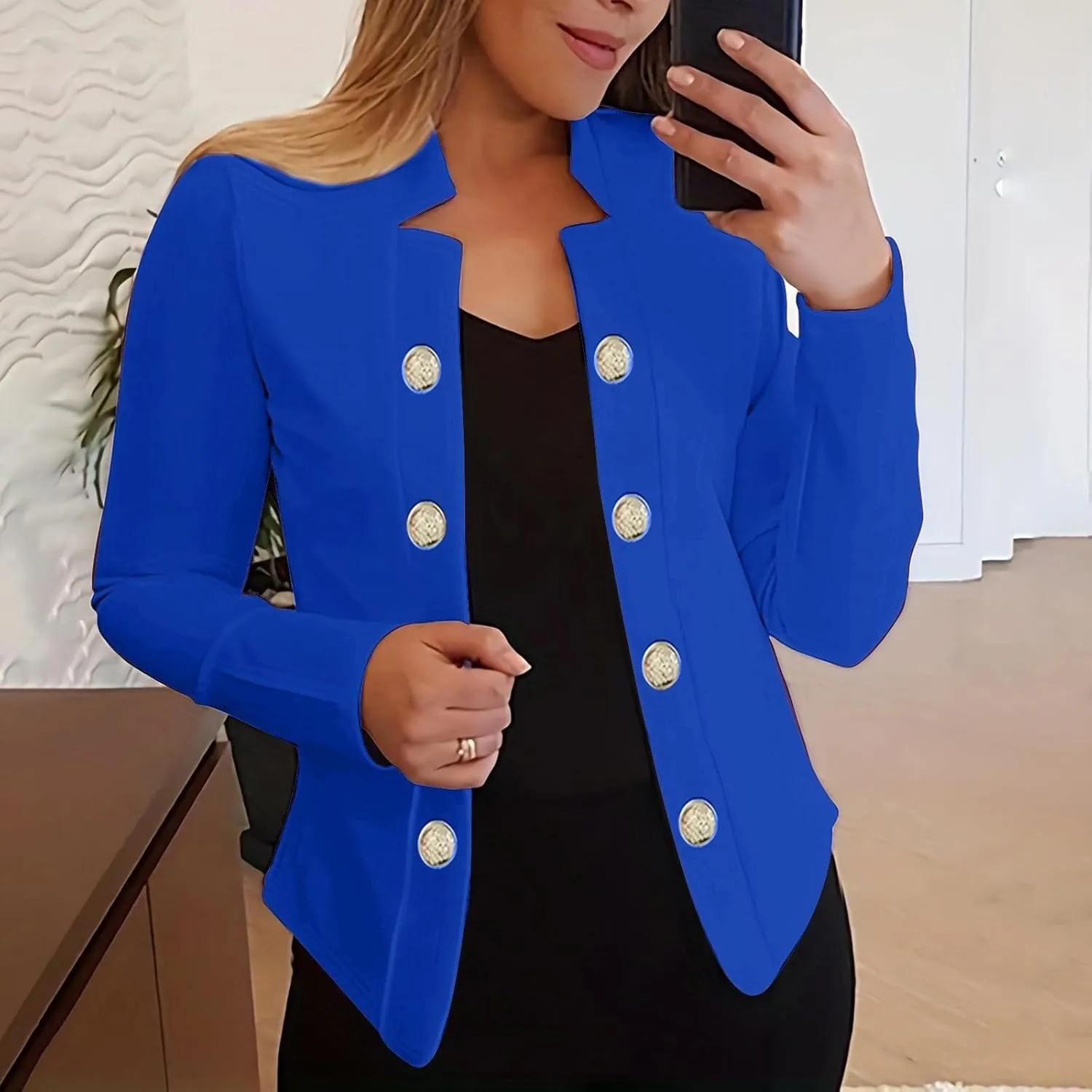 Women's Business Casual Jacket Work Office Long Sleeve Cardigan Blazer Fashion Comfy Solid Color Button Dressy Coats