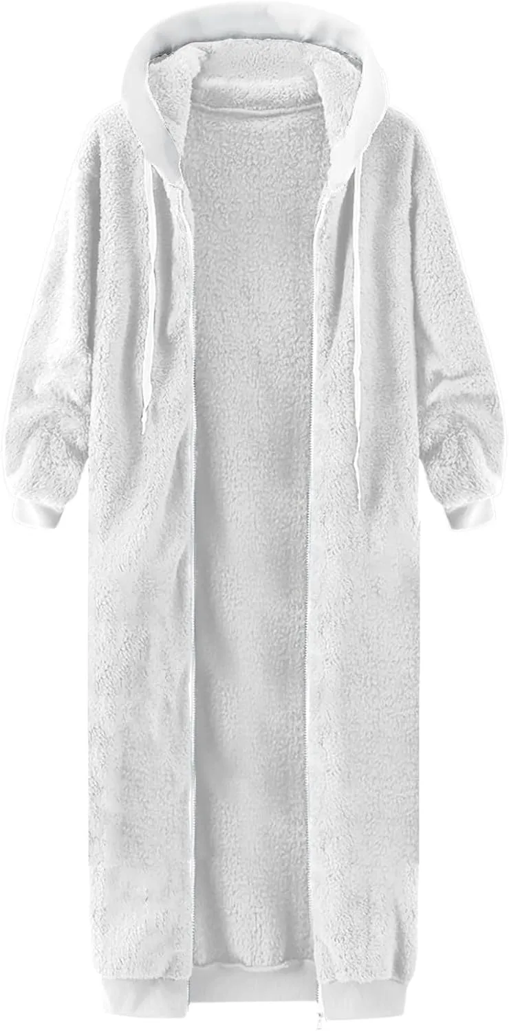 Women's Fuzzy Cardigan Jacket Winter Warm Flannel Fleece Baggy Trendy Hoodies Lightweight Long Length Casual Outwears