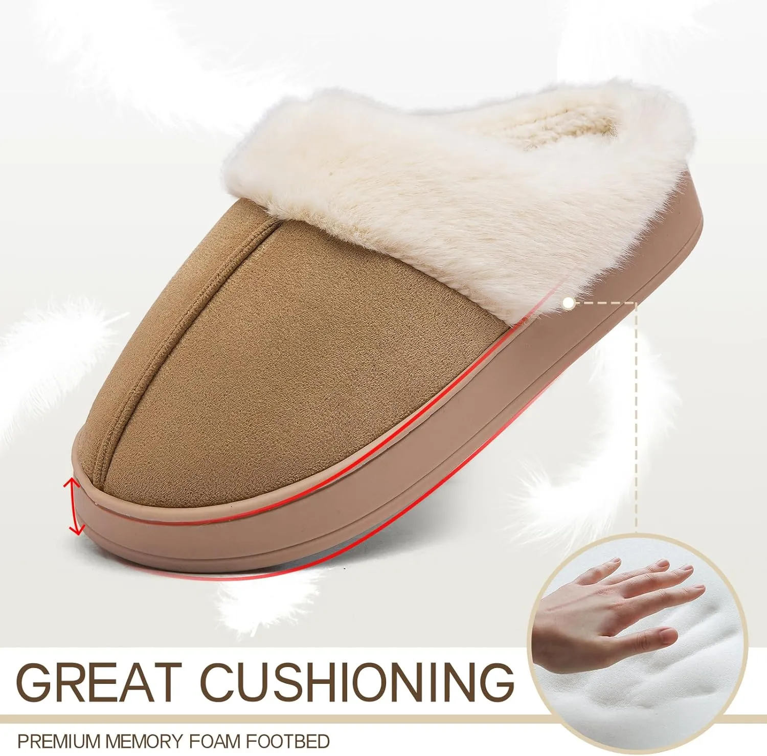 Women's Fuzzy Memory Foam Slippers Comfy Winter Soft Slip On House Slippers Bedroom Shoes with Warm Plush Lining and Indoor Outdoor Soles