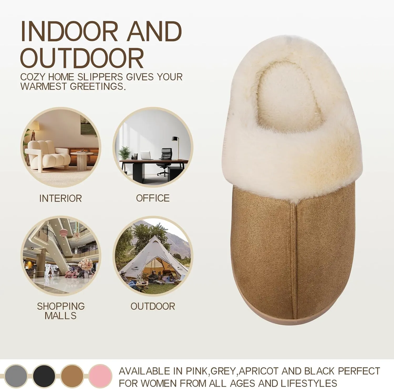 Women's Fuzzy Memory Foam Slippers Comfy Winter Soft Slip On House Slippers Bedroom Shoes with Warm Plush Lining and Indoor Outdoor Soles