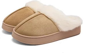 Women's Fuzzy Memory Foam Slippers Comfy Winter Soft Slip On House Slippers Bedroom Shoes with Warm Plush Lining and Indoor Outdoor Soles