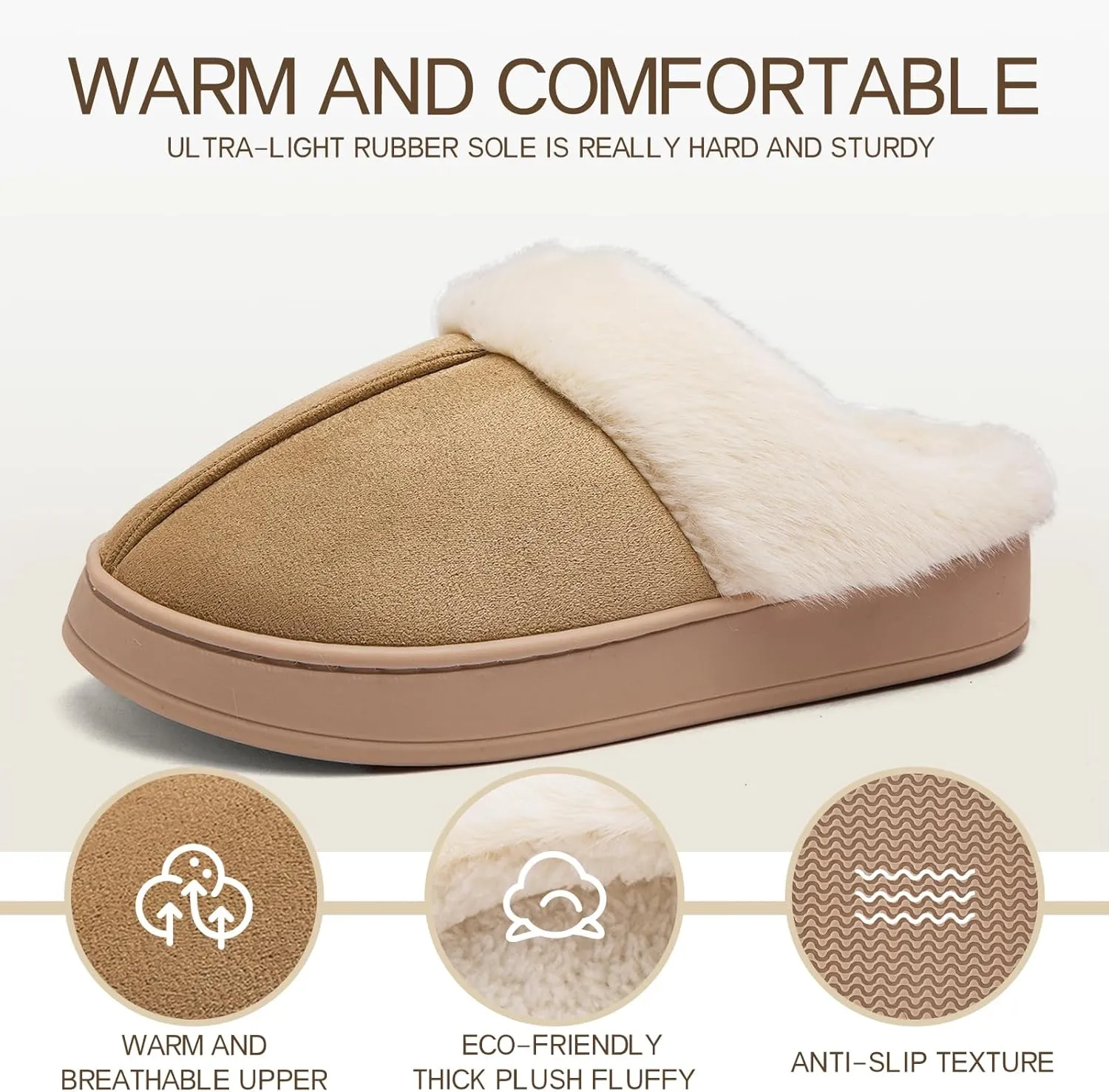 Women's Fuzzy Memory Foam Slippers Comfy Winter Soft Slip On House Slippers Bedroom Shoes with Warm Plush Lining and Indoor Outdoor Soles