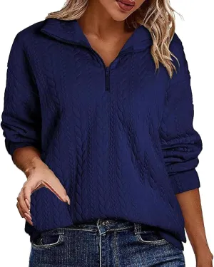 Womens Half Zip Polo Sweatshirt 2024 Fall Fashion Loose Oversized Pullover Tops Casual Solid Color Long Sleeve Shirts