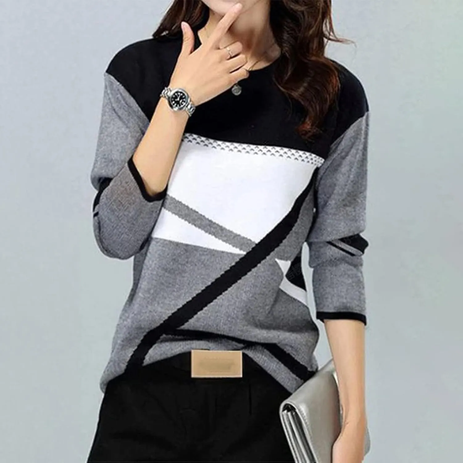 Womens Long Sleeve Color Block Print Sweatshirt Trendy Vacation Going Out Athletic Pullovers Hip Hop Y2K Casual Tops