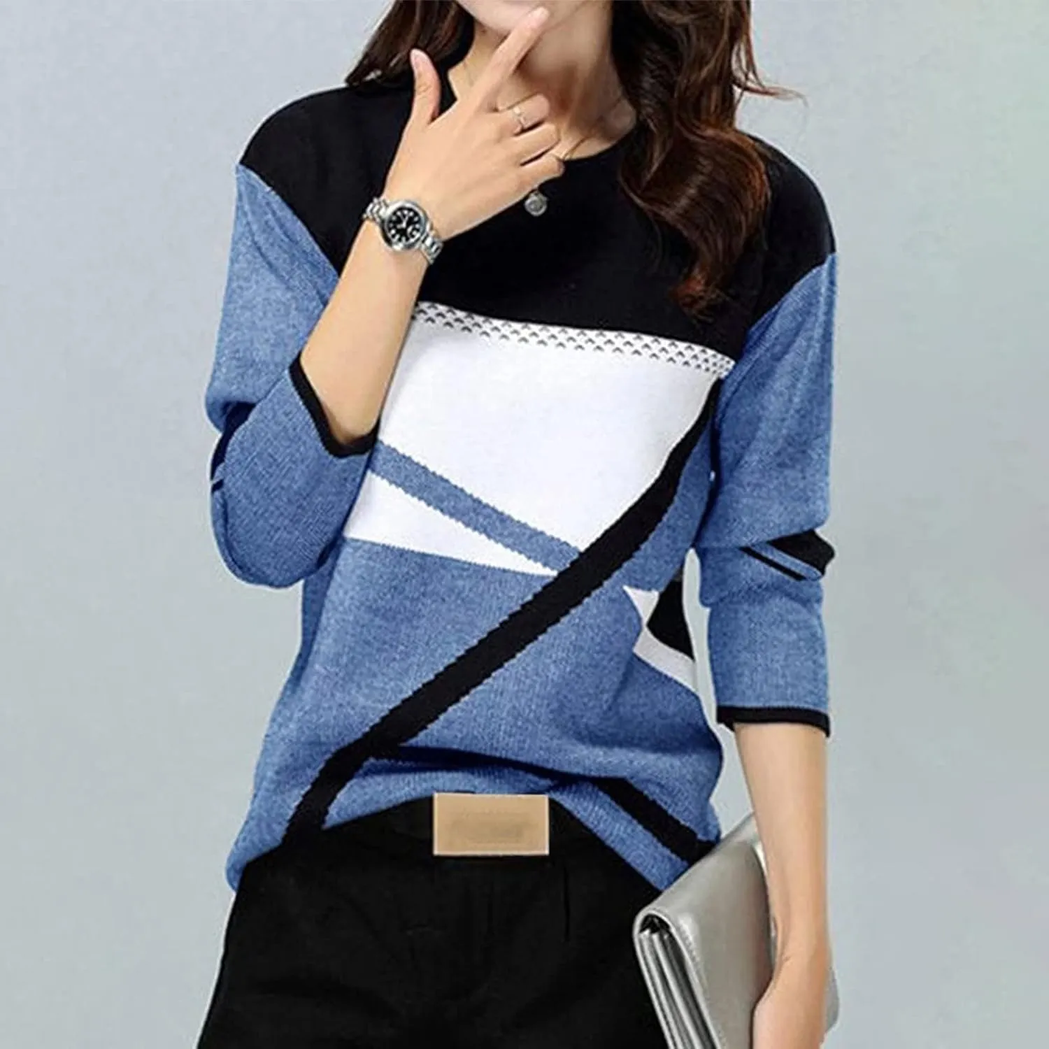 Womens Long Sleeve Color Block Print Sweatshirt Trendy Vacation Going Out Athletic Pullovers Hip Hop Y2K Casual Tops