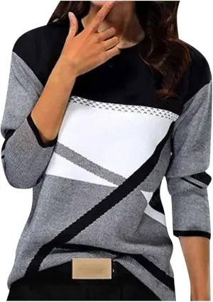 Womens Long Sleeve Color Block Print Sweatshirt Trendy Vacation Going Out Athletic Pullovers Hip Hop Y2K Casual Tops