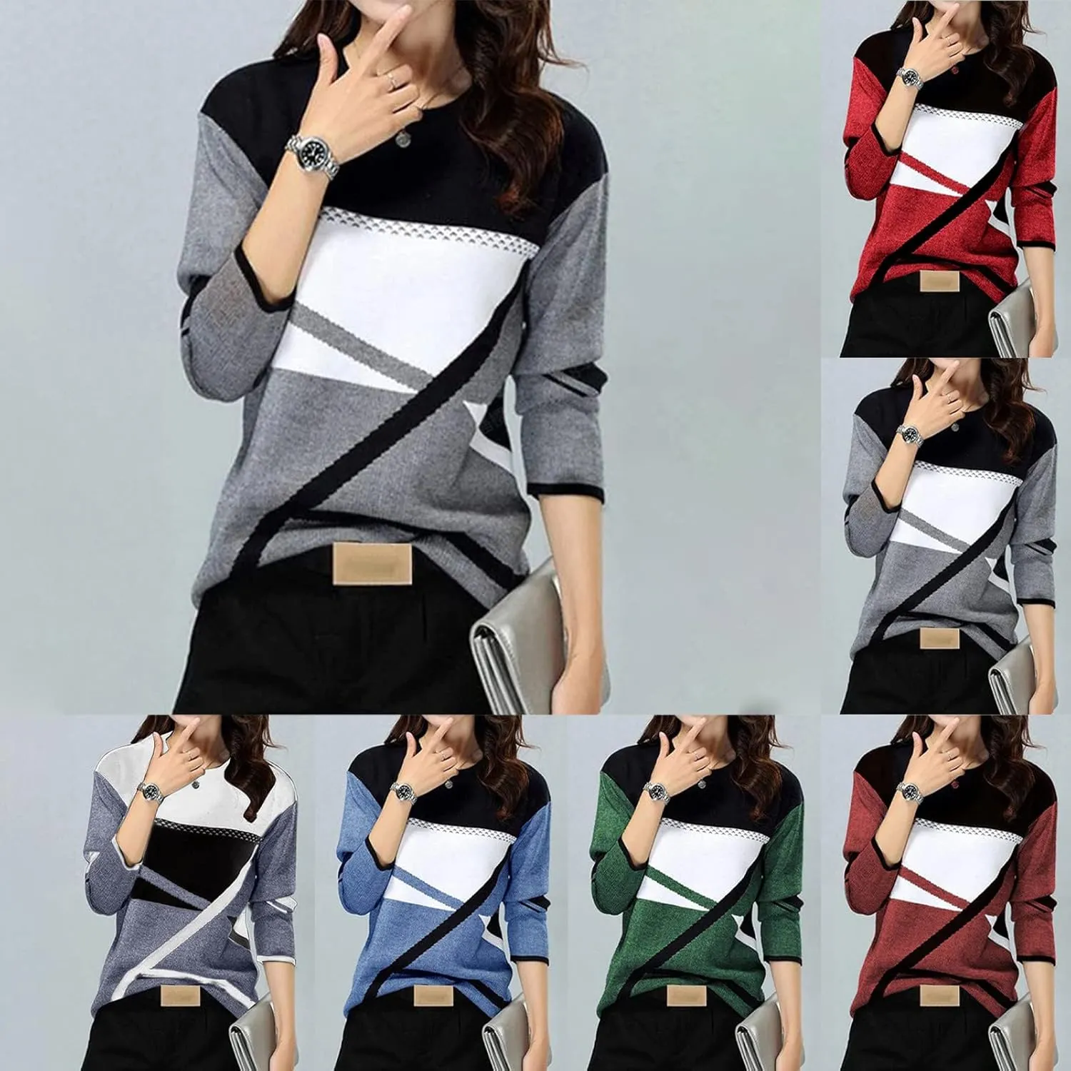 Womens Long Sleeve Color Block Print Sweatshirt Trendy Vacation Going Out Athletic Pullovers Hip Hop Y2K Casual Tops