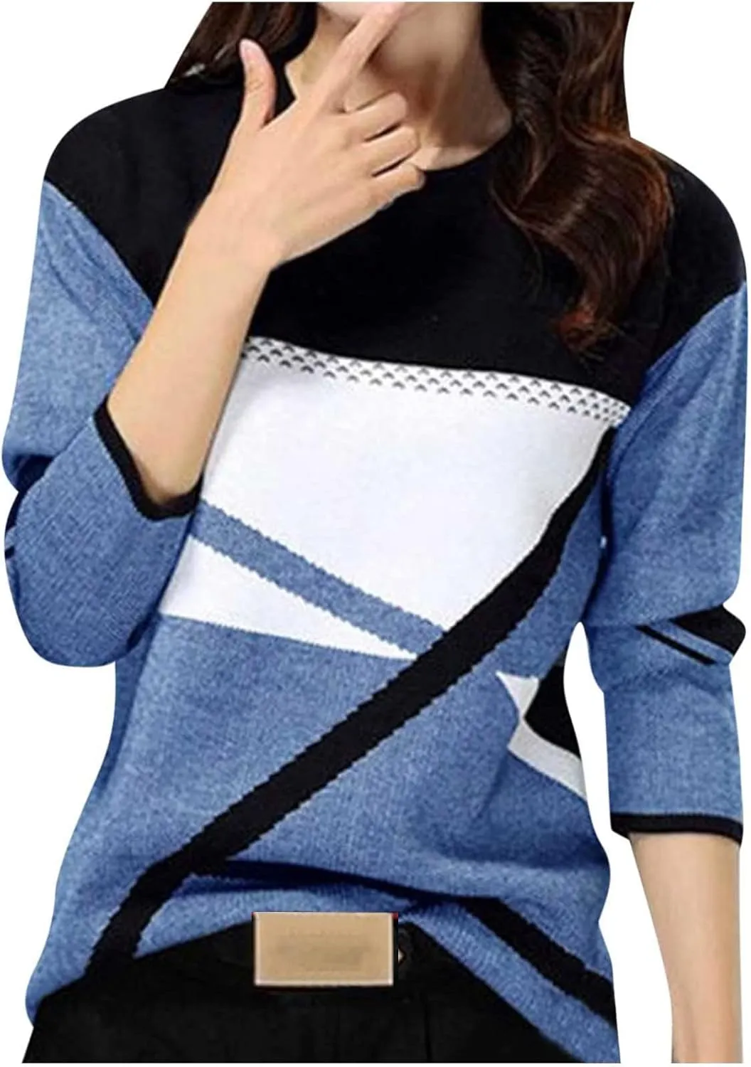 Womens Long Sleeve Color Block Print Sweatshirt Trendy Vacation Going Out Athletic Pullovers Hip Hop Y2K Casual Tops