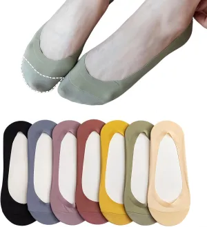 Women's No Show Socks 7 Pairs Reinforced Sock Tip Low Cut Liner Socks, Non Slip, Invisible for Flats, Dress Shoes High Heels
