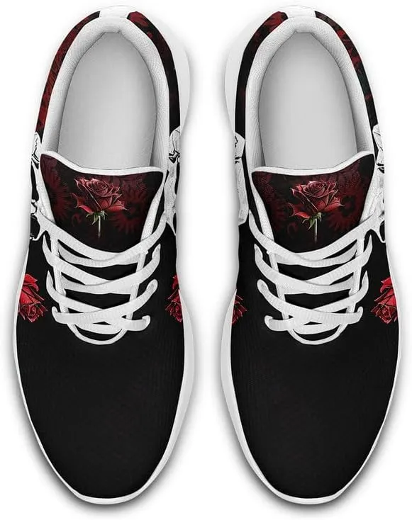 Women's Running Shoes with Unique Skull Rose Print, Non Slip Athletic Gym Training Walking Sneakers for Men
