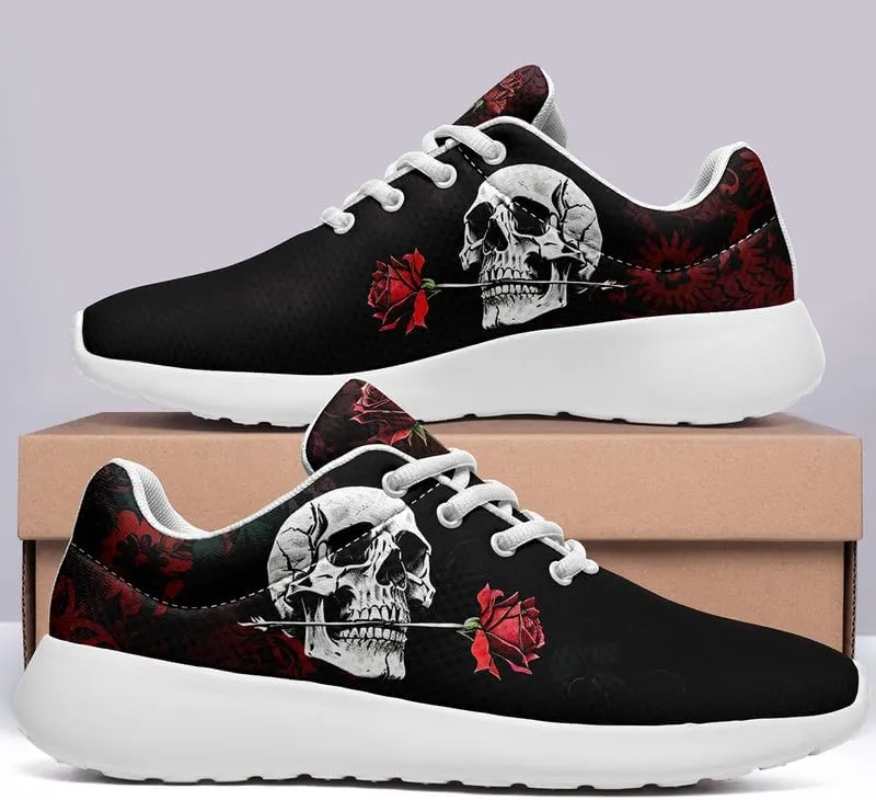 Women's Running Shoes with Unique Skull Rose Print, Non Slip Athletic Gym Training Walking Sneakers for Men