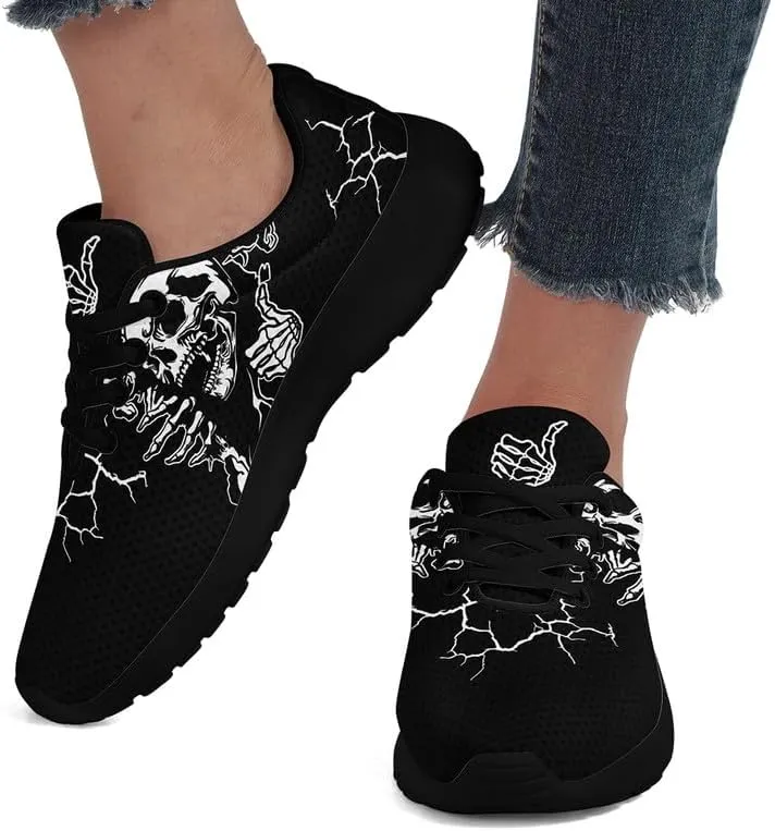 Women's Running Shoes with Unique Skull Rose Print, Non Slip Athletic Gym Training Walking Sneakers for Men